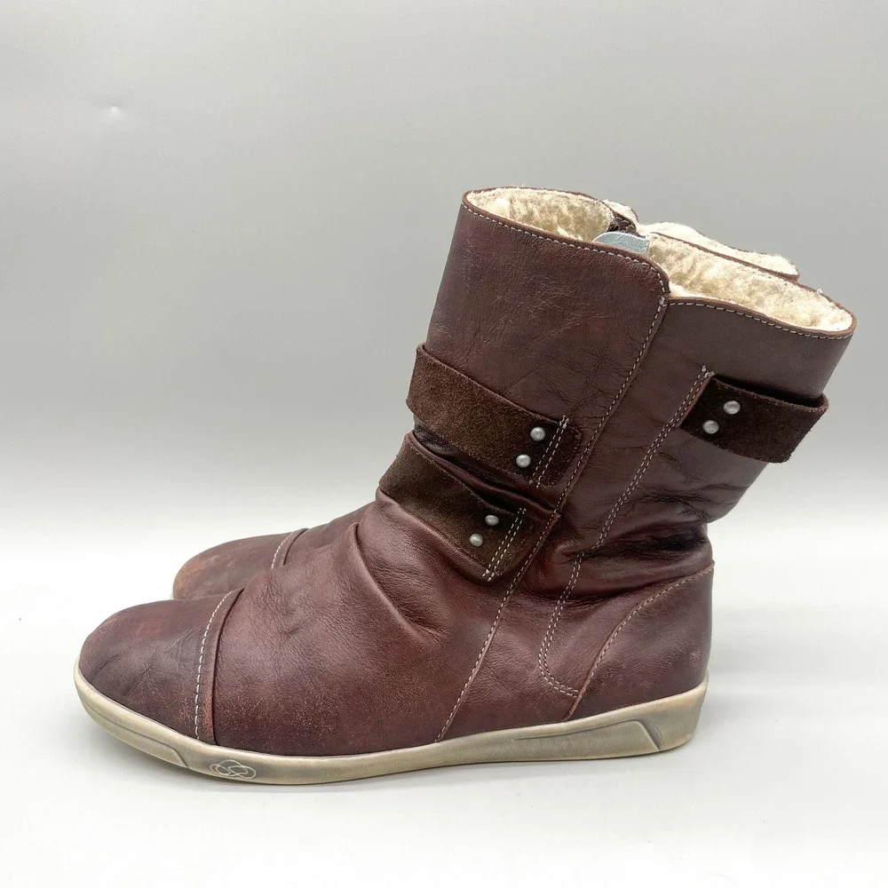 Cloud Footwear Womens 39 Arlo Boots Burgundy Leather Faux Fur Lined Winter Boho